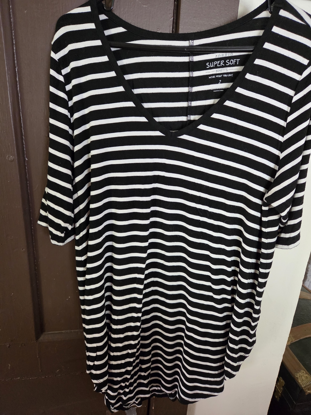 torrid Black and White Striped V-Neck Tee